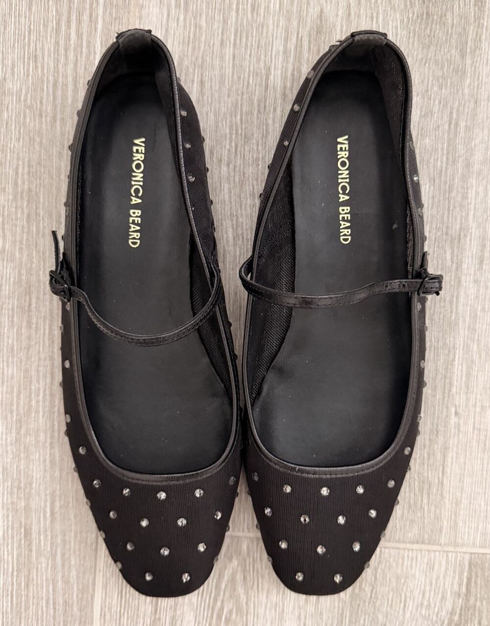 Veronica Beard Ellie Mesh Crystal Mary Jane Ballet Flats Black $378 SZ 6.5 Chic